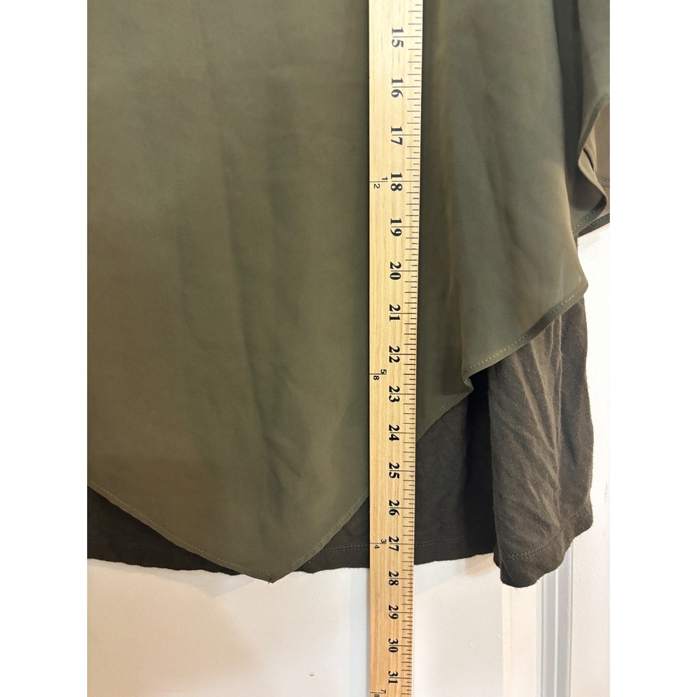 ALYX Womens Olive Green Layered Handkerchief Hem Chiffon Top Ring Shoulder 1X - Picture 6 of 7